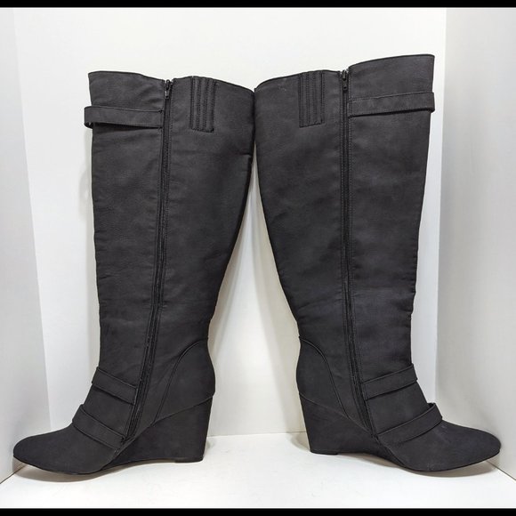 NIB New LANE BRYANT Sz 12W Black Wide Calf TALL WEDGE HEEL Over-The-Knee Boots - Picture 3 of 6